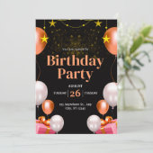 Schwarz und Gold - Moderner Geburtstag Einladung (Stehend Vorderseite)