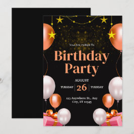 Schwarz und Gold - Moderner Geburtstag Einladung