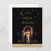 Schwarz und Gold Moderner Minimaler Himmelsbogen Ankündigungspostkarte (Vorne/Hinten)