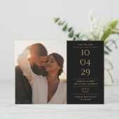 Schwarz und Gold Modernes Minimalistisches Hochzei Save The Date (Stehend Vorderseite)
