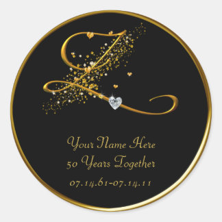 Schwarz und Gold Monogram Aufkleber zum 50. Jahres