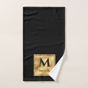 Schwarz und Gold Monogram Elegant Luxury Badhandtuch Set
