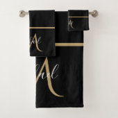 Schwarz und Gold Monogram Elegant Luxury Badhandtuch Set (Insitu)