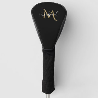 Schwarz und Gold Monogram Elegant Luxury Golf Headcover