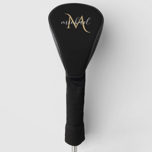 Schwarz und Gold Monogram Elegant Luxury Golf Headcover (Vorderseite)