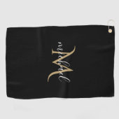 Schwarz und Gold Monogram Elegant Luxury Golfhandtuch (Horizontal)