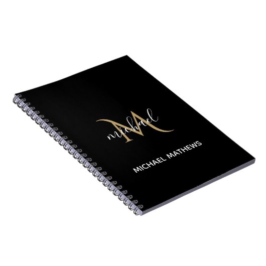 Schwarz und Gold Monogram Elegant Luxury Notebook Notizblock (Rechte Seite)