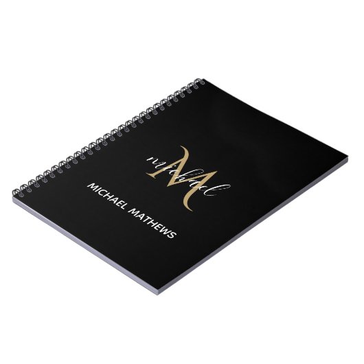 Schwarz und Gold Monogram Elegant Luxury Notebook Notizblock (Linke Seite)