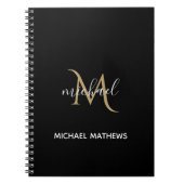 Schwarz und Gold Monogram Elegant Luxury Notebook Notizblock (Vorderseite)