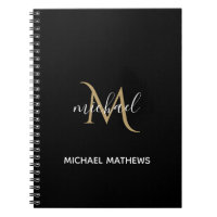 Schwarz und Gold Monogram Elegant Luxury Notebook
