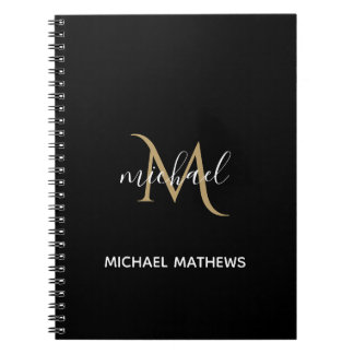 Schwarz und Gold Monogram Elegant Luxury Notebook Notizblock