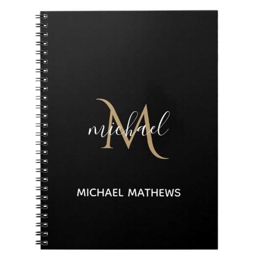 Schwarz und Gold Monogram Elegant Luxury Notebook Notizblock (Vorderseite)