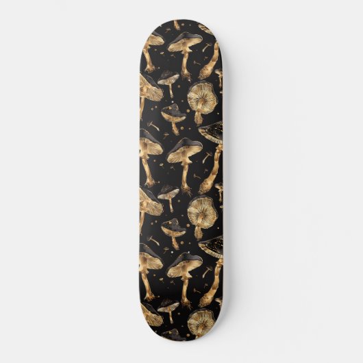Schwarz und Gold Mushroom Fungi Muster Skateboard (Vorderseite)