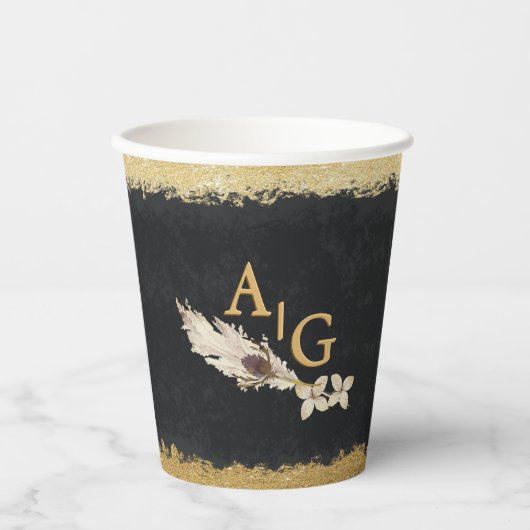 Schwarz und Gold | Pampas Grass and Thistle Pappbecher (Vorderseite)