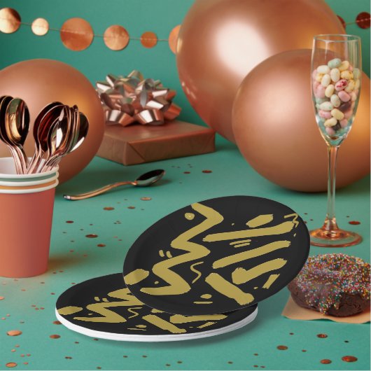 Schwarz und Gold Pappteller (Multi)