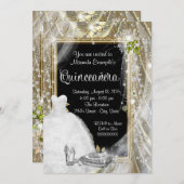 Schwarz und Gold Pearl Quinceñera Einladung (Vorne/Hinten)