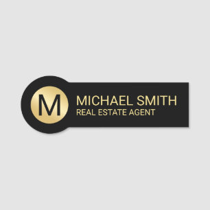 Schwarz und Gold Personalisiertes Monogramm und Na Namensschild