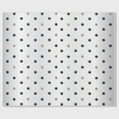 Schwarz und Gold Polka Punkte auf weißem Satin Geschenkpapier (Flach)