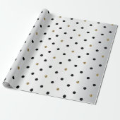 Schwarz und Gold Polka Punkte auf weißem Satin Geschenkpapier (Ungerollt)