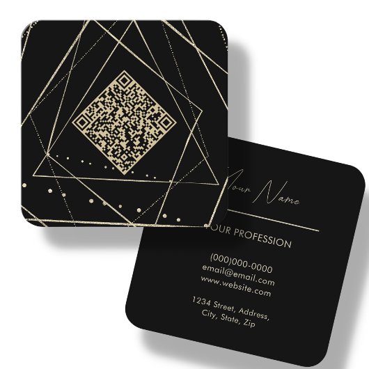 Schwarz und Gold | QR-Code Quadratische Visitenkarte