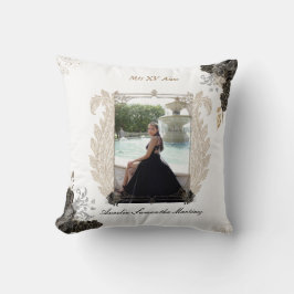 Schwarz und Gold Quinceañera Pillow für Quince Año Kissen