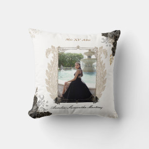 Schwarz und Gold Quinceañera Pillow für Quince Año Kissen