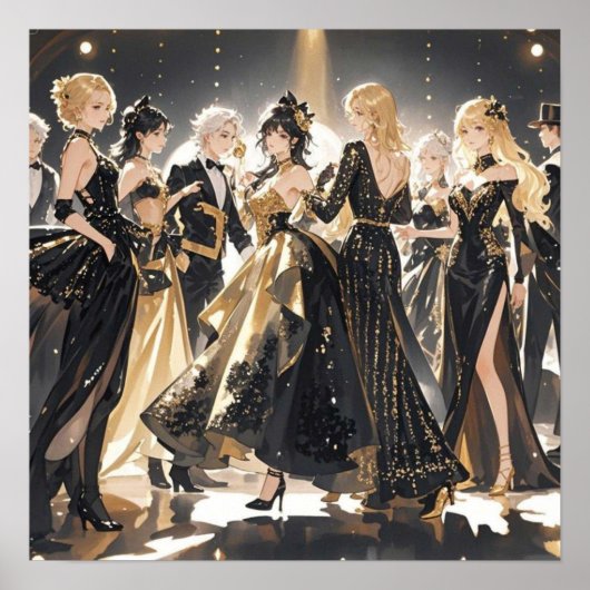 Schwarz und Gold, Rich Luxus, Moulin Rouge Stil Poster (Vorne)