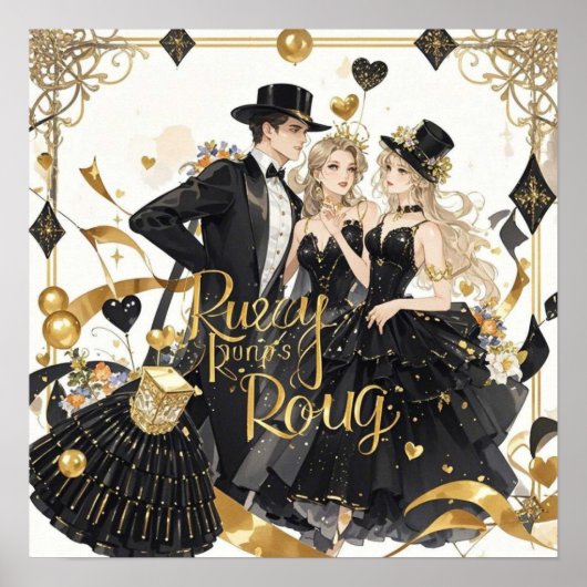 Schwarz und Gold, Rich Luxus, Moulin Rouge Stil Poster (Vorne)