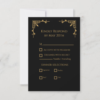 Schwarz und Gold - Royal Regency RSVP Karte
