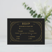 Schwarz und Gold RSVP Karte (Stehend Vorderseite)