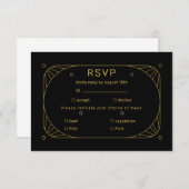 Schwarz und Gold RSVP Karte (Vorne/Hinten)