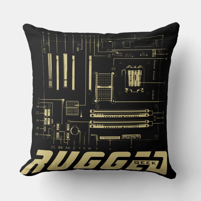Schwarz und Gold - RUGGED GEEK Hauptplatine Tech Kissen (Vorderseite)