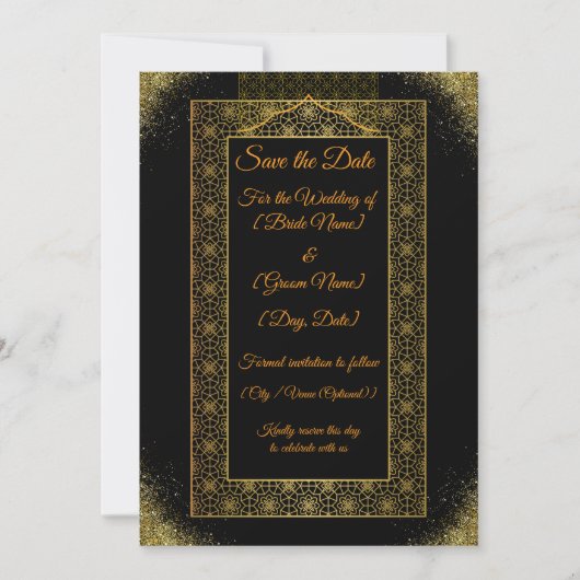 Schwarz und Gold Save the Date Karte | Eleganter L (Vorderseite)