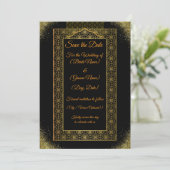 Schwarz und Gold Save the Date Karte | Eleganter L (Stehend Vorderseite)