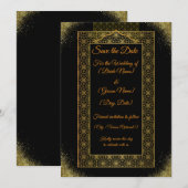Schwarz und Gold Save the Date Karte | Eleganter L (Vorne/Hinten)