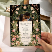Schwarz und Gold Save the Date mit Rosa Florals Einladung