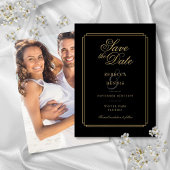 Schwarz und Gold Script Art Deco Foto Hochzeit Save The Date