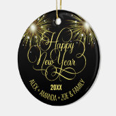 Schwarz und Gold Script glücklich Neues Jahr Keramik Ornament (Links)