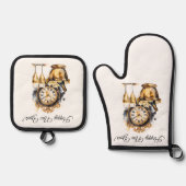 Schwarz und Gold - Silvester Ofenhandschuh & Topflappen-Set (Vorderseite)