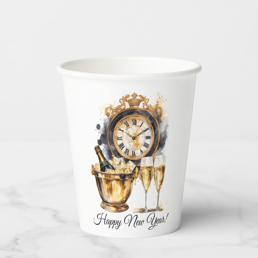 Schwarz und Gold - Silvester Pappbecher (Rückseite)