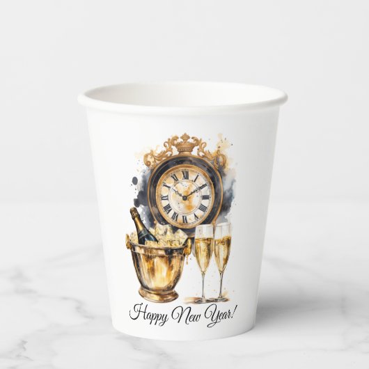 Schwarz und Gold - Silvester Pappbecher (Vorderseite)