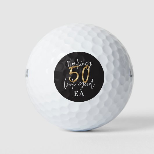 Schwarz und Gold Spaß 50. Geburtstag Golfball (Vorderseite)