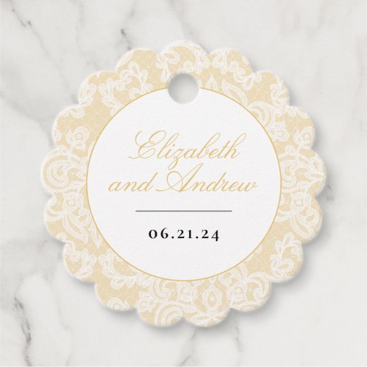 Schwarz und Gold Spitzen Elegantes Script Wedding Geschenkanhänger (Vorderseite)