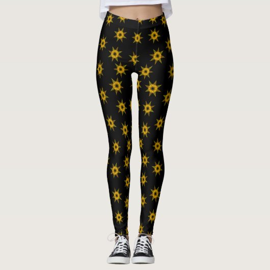 Schwarz und Gold Star Muster Leggings (Vorderseite)