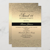Schwarz und Gold Sweet 16 Einladung (Vorne/Hinten)