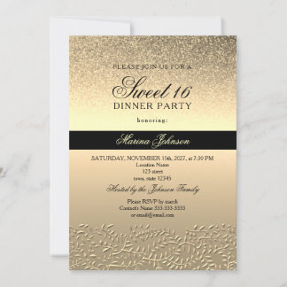Schwarz und Gold Sweet 16 Einladung