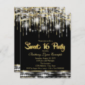 Schwarz und Gold Sweet 16 Party Einladung (Vorne/Hinten)