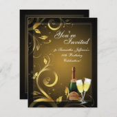 Schwarz und Gold Swirl, Custom Birthday Party Einladung (Vorne/Hinten)