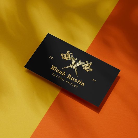 Schwarz und Gold Tattoo Machine Tattoo Artist Visitenkarte