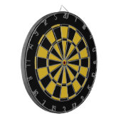 Schwarz und Gold Team Farben Dartboard und Dartboa Dartscheibe (Vorderseite Links)